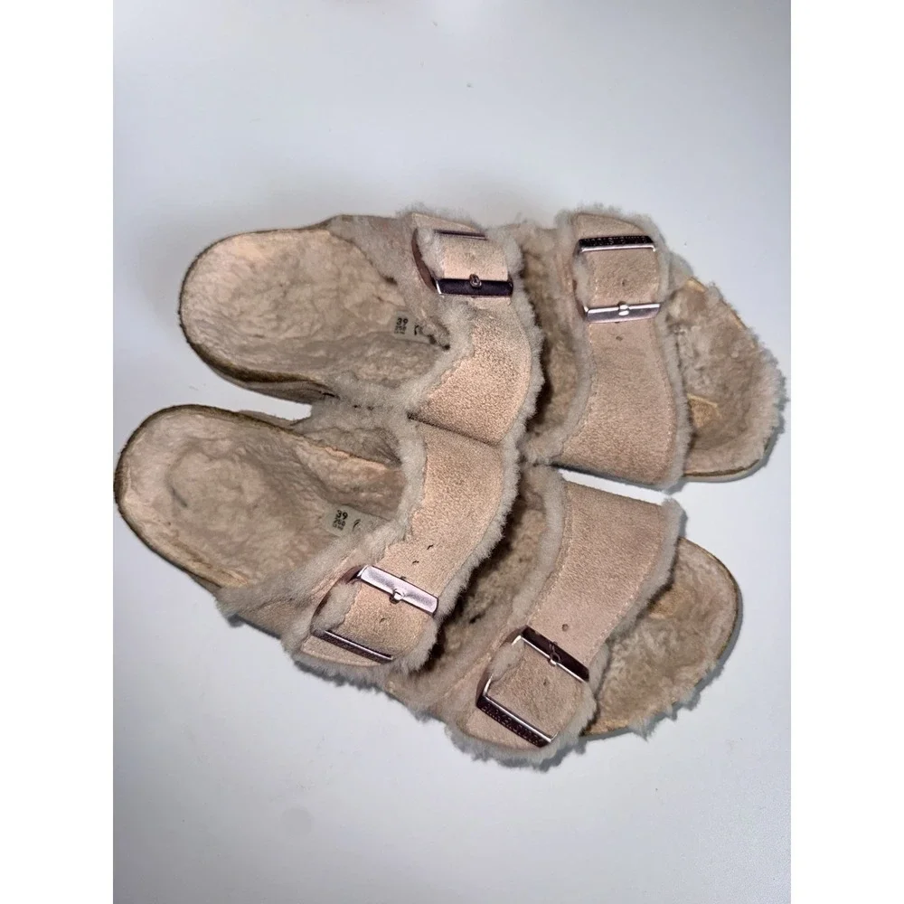 BIRKENSTOCK Shearling ARIZONA Sandal EU 39 Taupe‎ Suede Leather Sheepskin Y